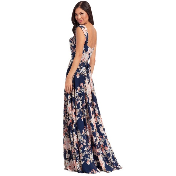 Floral-Print Off-the-Shoulder Long Formal Dress - Picture 6 of 8